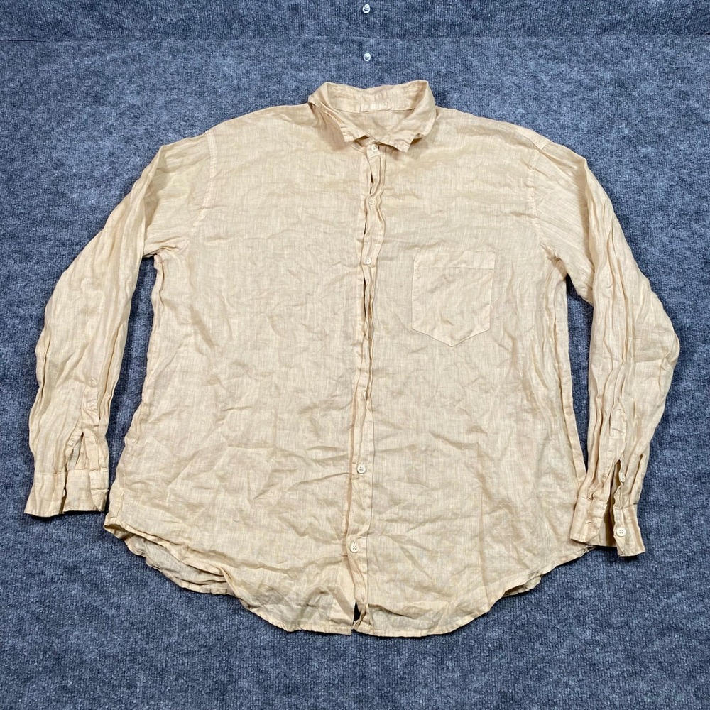 CP Shades Mens Large Beige 100% Linen Button Down Long Sleeve Shirt‎ Pocket